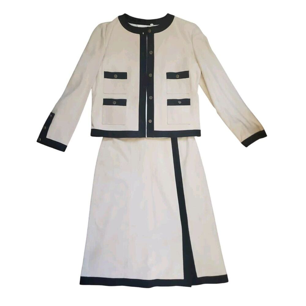 Vintage Suede Monarch New Zealand Preppy Ivory Black Jacket Midi Skirt Set Small